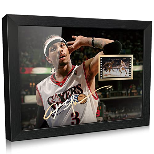 ORIMAMI Signed Basketball Player Allen Ezail Iverson Poster Framed Photo Gift 8x6 Inches with 1x35mm Film Mini Cell Display,Gifts for Allen Ezail Iverson Fans