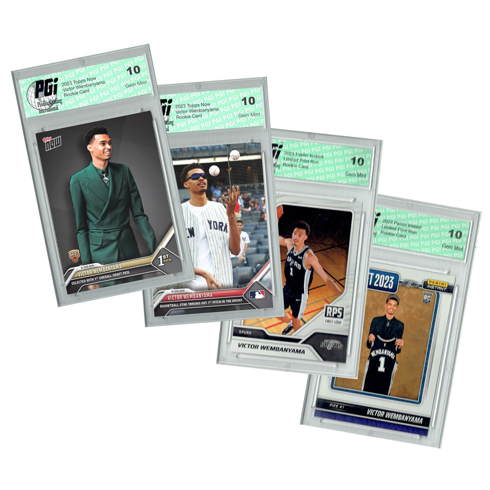 Victor Wembanyama 2023 Spurs 4-Card Bundle Panini/ToppsNow Rookie Cards PGI 10